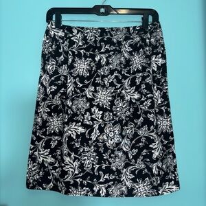 Vintage Talbots Black and White Floral A-Line Skirt
